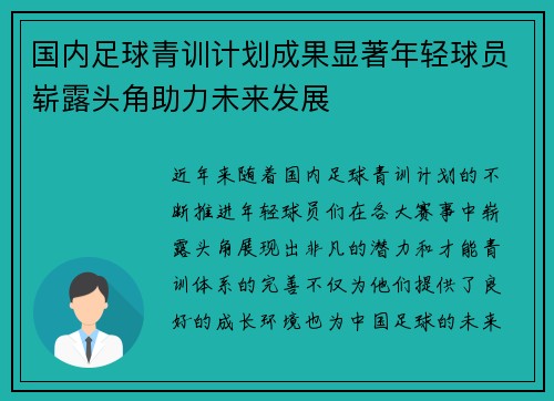 国内足球青训计划成果显著年轻球员崭露头角助力未来发展