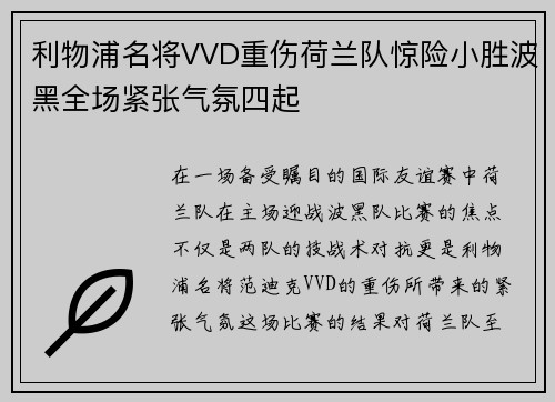 利物浦名将VVD重伤荷兰队惊险小胜波黑全场紧张气氛四起